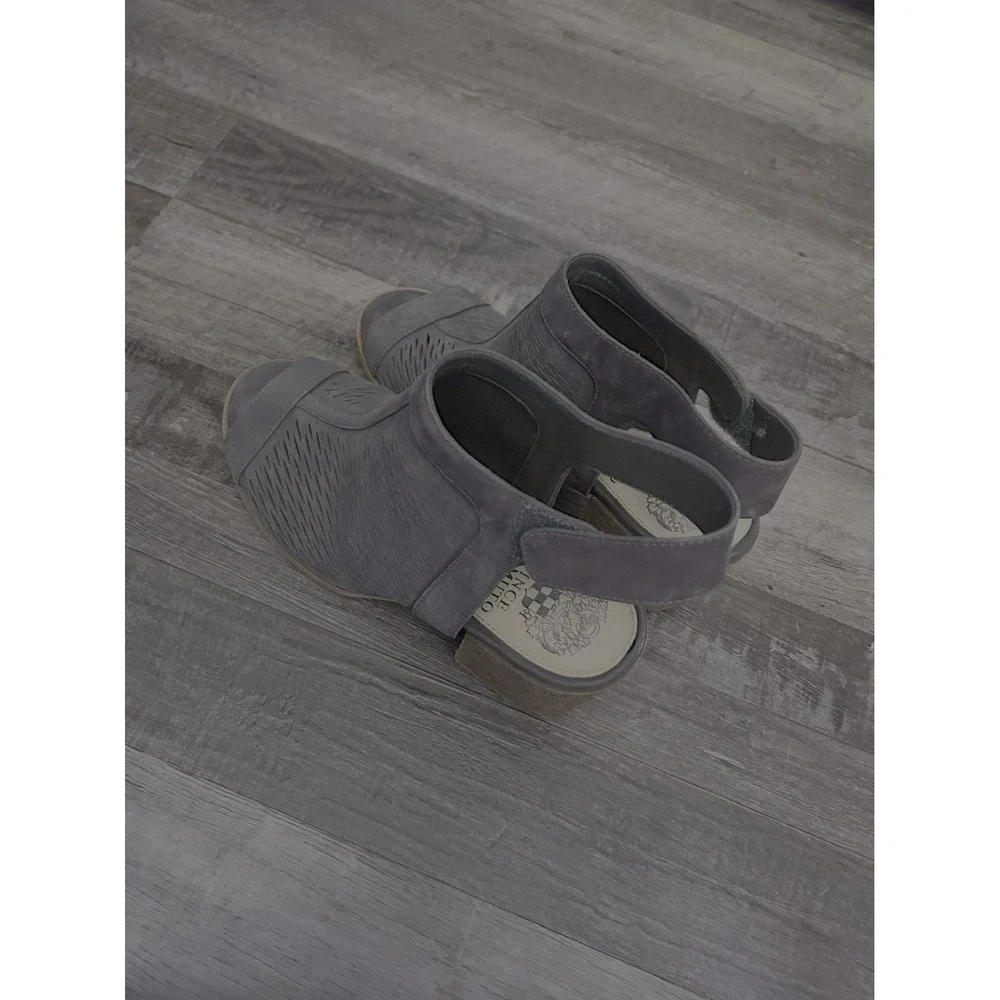 Vince Camuto Women's Gray Leather Slingback Open Toe Block Heel Ankle Strap 8M